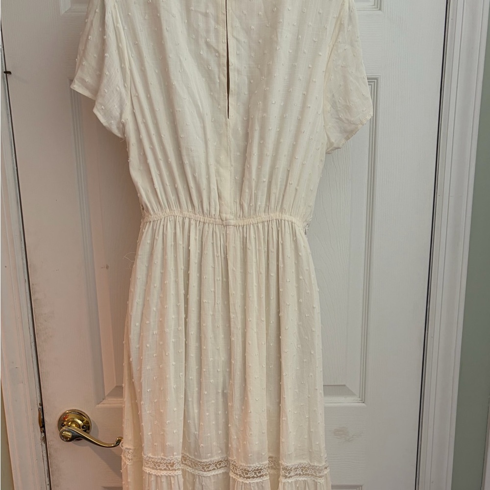 Aakaa NWT Womens Large Ivory Swiss Dot Lace Boho Cottagecore Maxi Dress - Picture 6 of 12